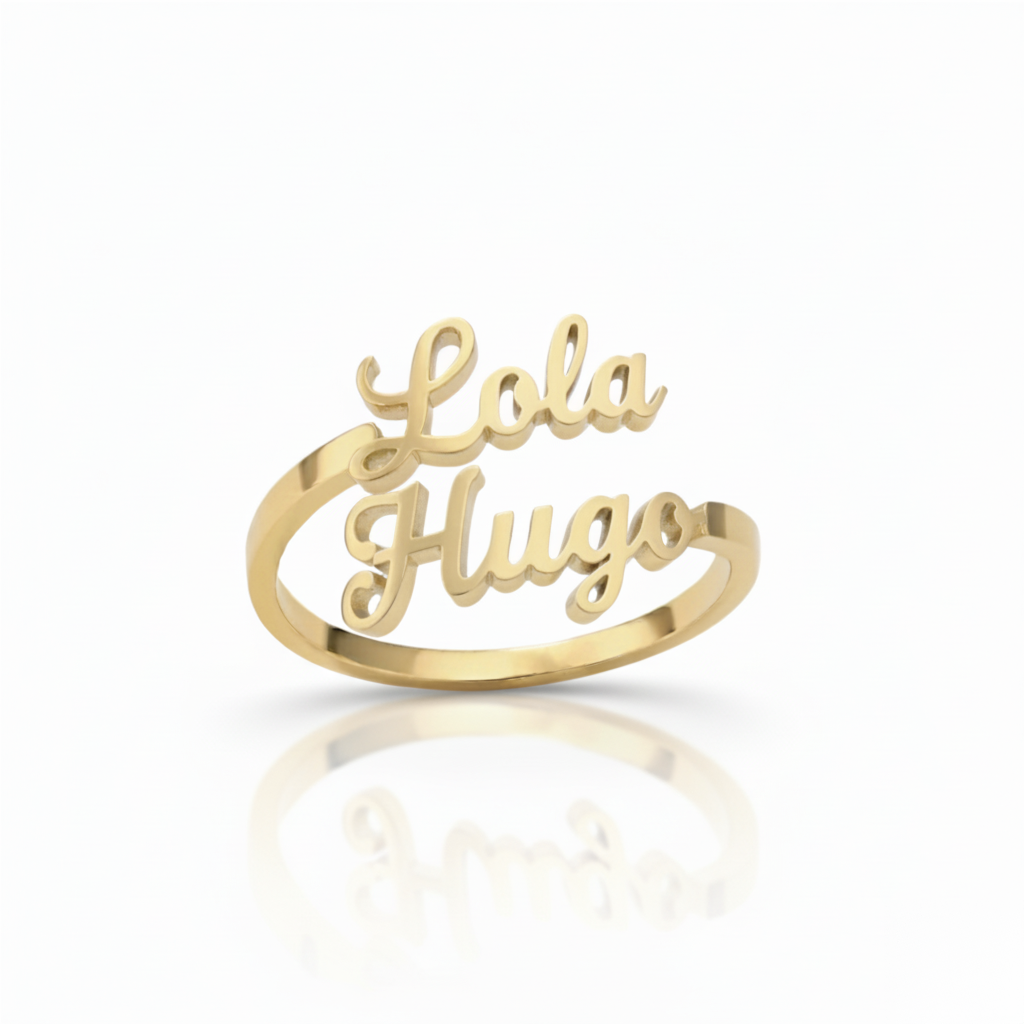 Regulowany pierścionek z imieniem "Double Script"