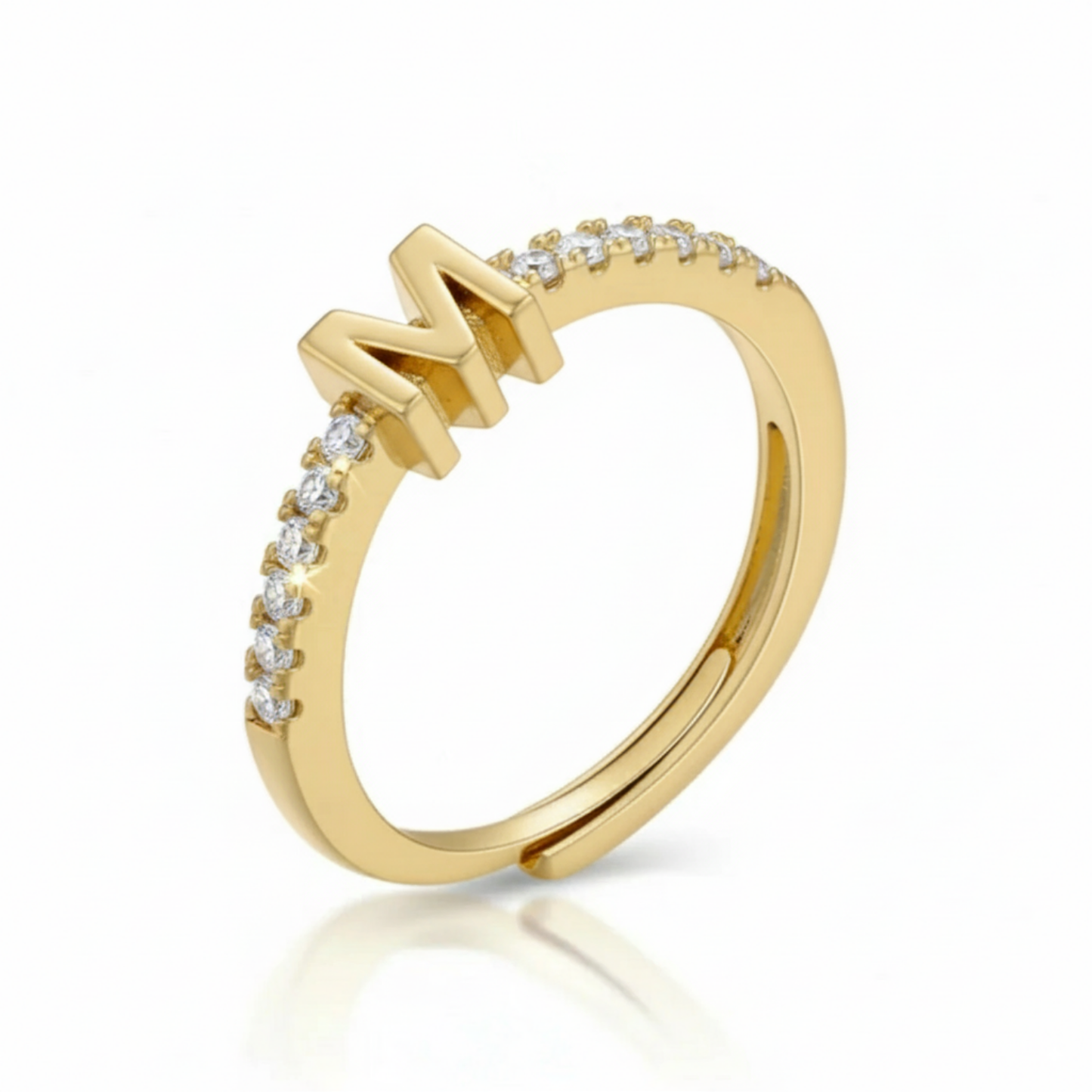 Regulowany pierścionek z literą "Sparkle"