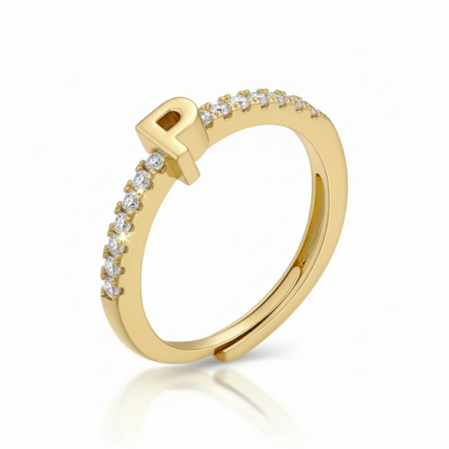 Regulowany pierścionek z literą "Sparkle"