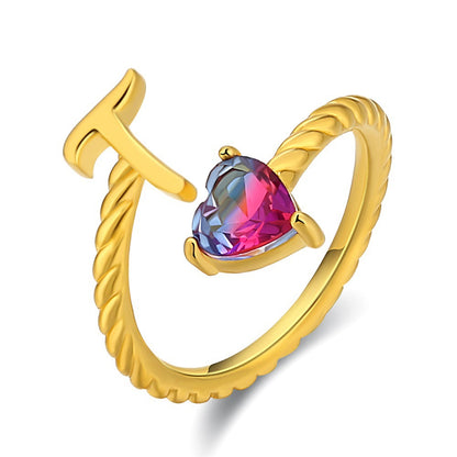 Regulowany pierścionek z literą "Mermaid Tail"