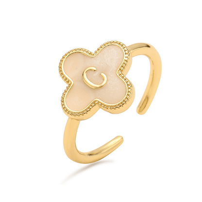 RICCARDI - BAGUE AJUSTABLE "Initial Charm Clover Ring" - Riccardi