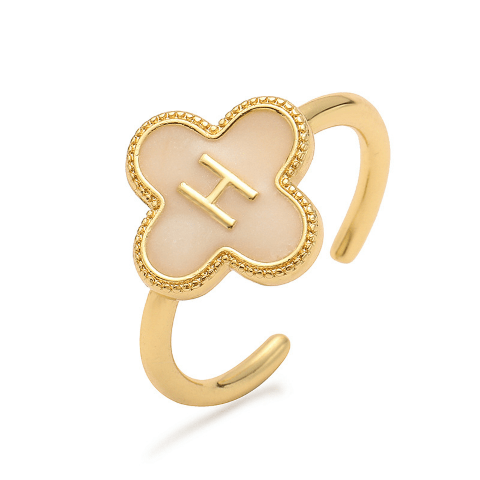 RICCARDI - BAGUE AJUSTABLE "Initial Charm Clover Ring" - Riccardi