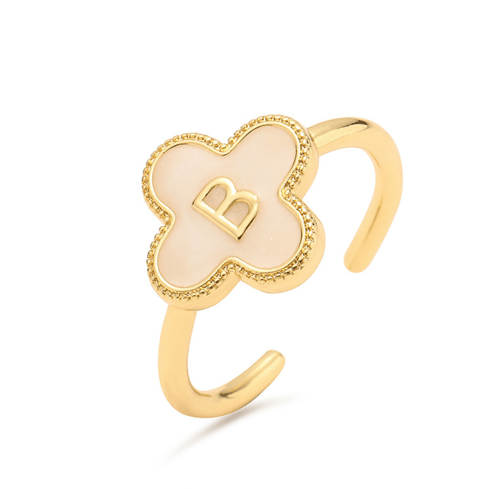 RICCARDI - BAGUE AJUSTABLE "Initial Charm Clover Ring" - Riccardi